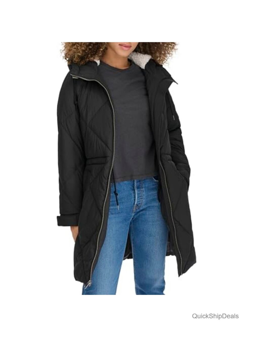 Women's Quilted Long Parka Coat Sherpa Lined Hooded Winter Jacket